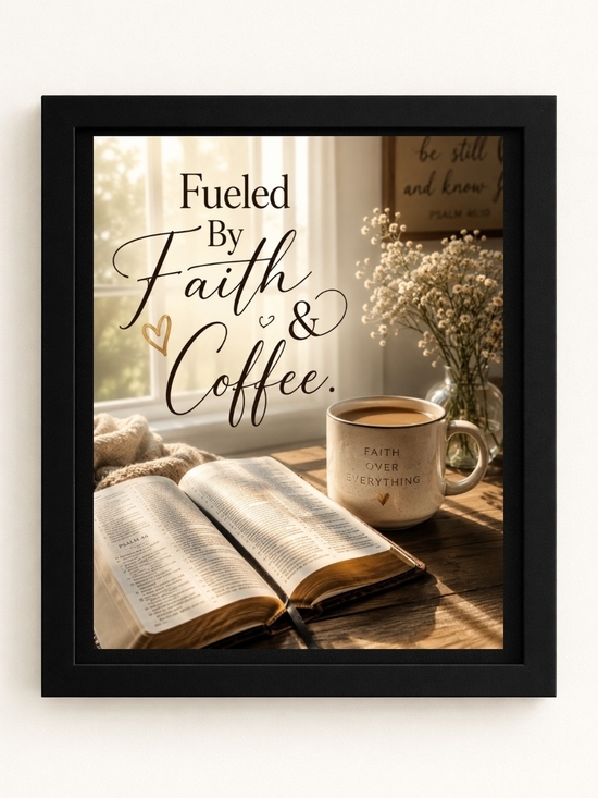 Hand Crafted Other - 8x10 Framed A.I. Art Print "Fueled By Faith & Coffee"